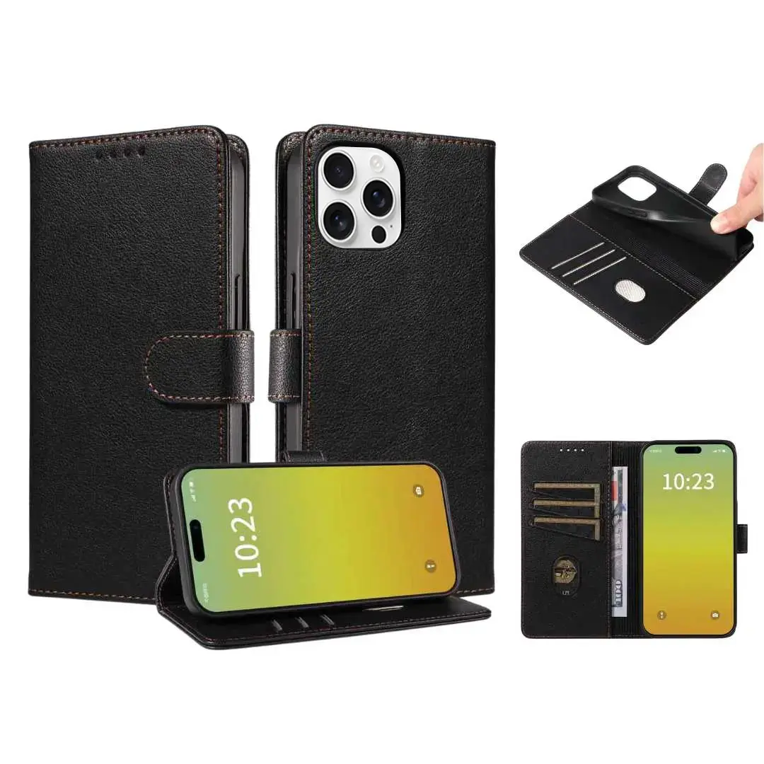 iPhone 16 Pro PU Leather Wallet Case Black